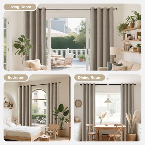 Image of Joydeco 100% Linen Blackout Room Divider Curtains, Extra Wide Sliding Door Curtains Living Room Curtains, 1 Panel 100W x 84L Inch Patio Door Curtains for Room Privacy