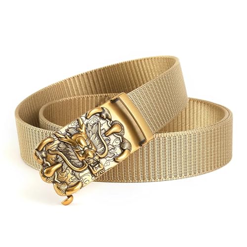 1PCS Width 3.4cm Canvas Belt Men Women Unisex Metal Exquisite Brass Dragon Carving3