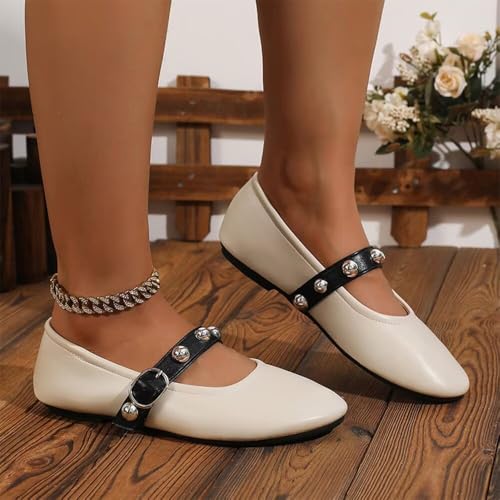 LUXINYU Women Mary Jane Flats Rivet Decoration Pu Leather Shoes Buckle Straps Round Toe Casual Ballet Party Dress Shoes4