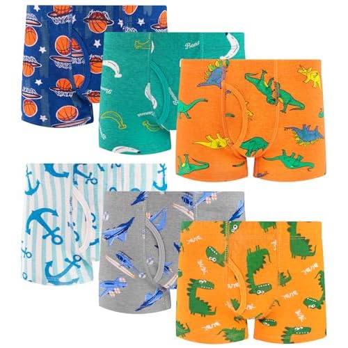 100% Cotton Boys Soft Boxer Briefs Size 18M-12Yr Tagless Underwear 6-Pack 3T Blue-banana/Dianosaur-a23