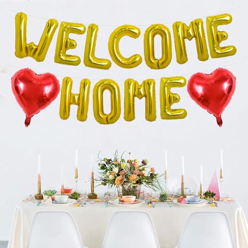 Image of TONIFUL 16 Inch Gold WELCOME HOME Foil Letter Balloons Banner Decorations