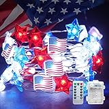 4th of July Decorations - 16.4FT 50 LED Memorial Day Patriotic Decorations String Lights, Star Red W