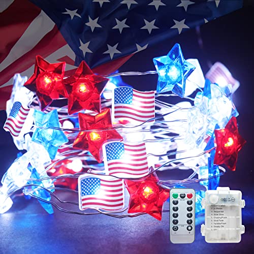 4Th Of July Decorations - 16.4Ft 50 Led Memorial Day Patriotic Decorations String Lights, Star Red White And Blue Lights With American Flag, Independence Day Decoration For Home Indoor Outdoor #TOP17