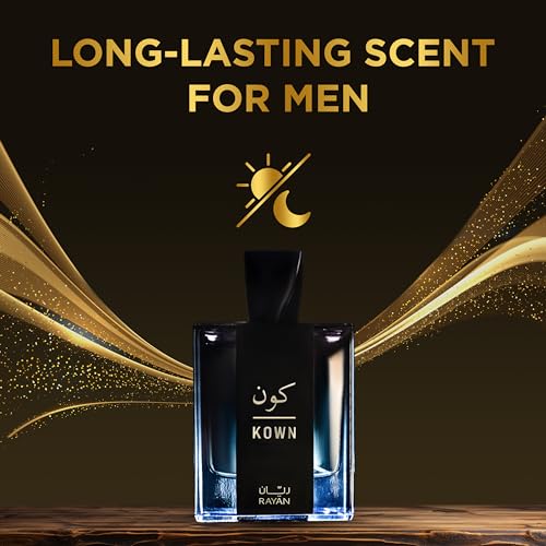 Image of RAYAN Kown - Modern Woody Oud Perfume for Men, Arabian Eau De Parfum, 100mL (3.34 Fl oz) Perfumes Arabes Para Hombres, Long Lasting Perfume with Bergamot, Lavender, Cardamom - A Gift for All Occasions