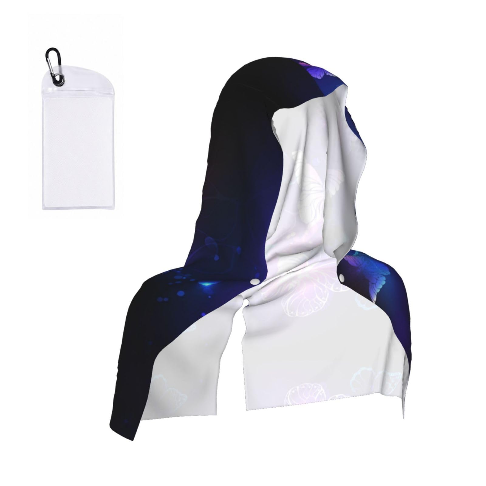 SATUSA Background With Night Butterflies Print Cooling Hoodie Towel, Cooling Towels For Neck And Face, Quick Drying Absorbent Cooling Head Towel Beach Camping Gym Construction(2pcs)
