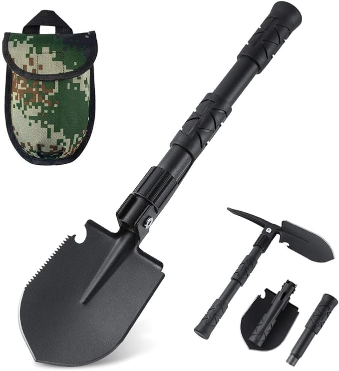 SWIMERO, Folding Shovel 16" Camping Military Style Survival w/Pick Tool & Case Garden Tool Kit Shovel Portable Folding Shovel (Green,Black)