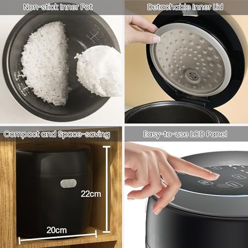 Inteligentny garnek do gotowania ryżu, wolnowar i parowar 3,0 l, 9 funkcji gotowania, dla 1-4 osób, wyświetlacz LED, warstwa ceramiczna, wielofunkcyjny garnek do gotowania ryżu