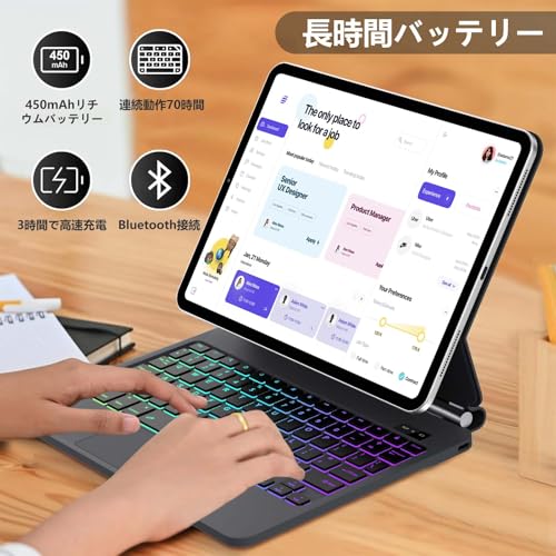 マジックキーボード iPad 第10世代 iPad 第10世代キーボード10.9インチ Magic Keyboard タッチパネル搭載 マルチタッチ フローティングデザイン バックライト 衝撃保護 自動スリープ/ウェイク機能付き Type-C急速充電 日本語取扱説明書付き ブラック