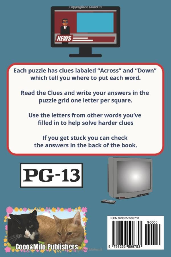 TV Crossword Puzzle Book: TV, Movies & Series Crossword Puzzle Book – 50 Fun Puzzles for Adults & Teens | 100 Pages | 6 x 9 Travel Size | Easy to read image 3