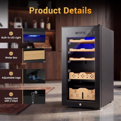 Image of 86L Electric Humidor, Stainless Steel Humidor Cabinet with Powerful Compressor Cooling, Dual Temp & Humidity Control,Touchscreen LED Display with Blue Light & Security Lock, Holds Up to 700 Pieces