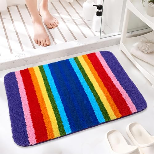 Dermalyx Alfombra De Baño Arcoíris, Suave Esterilla Colorida para Ducha, Tapete Antideslizante, Alfombrilla De Microfibra, Lavable, Alfombra De Baño Bohemia 50 * 70cm