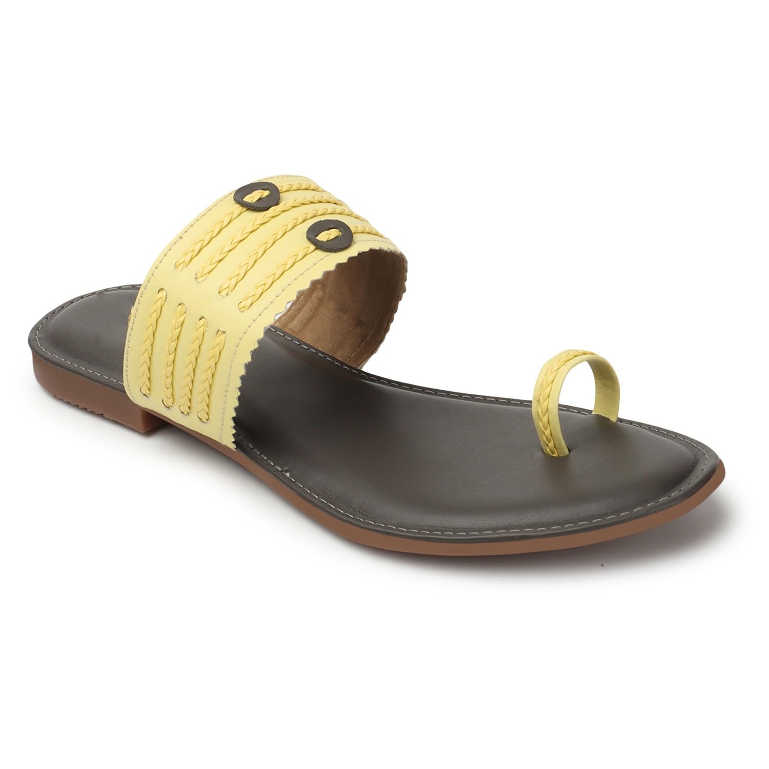 SHENELLFASHION Womens Fancy Comfortable Flat Slippers & Sandals with Soft Bottom (Yellow & Black, numeric_6) (B0CCYMSQ9Y) Amazon Price History, Amazon Price Tracker
