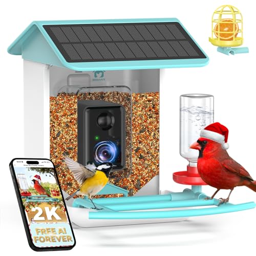 BROAIMX Bird Feeder with Camera- Free AI Forever for 1,1000+ Species Identification, 2K HD & Full Color Night Vision, Solar Powered Wireless Outdoor, Includes 64GB TF Card, Two-Way Audio, App Alerts