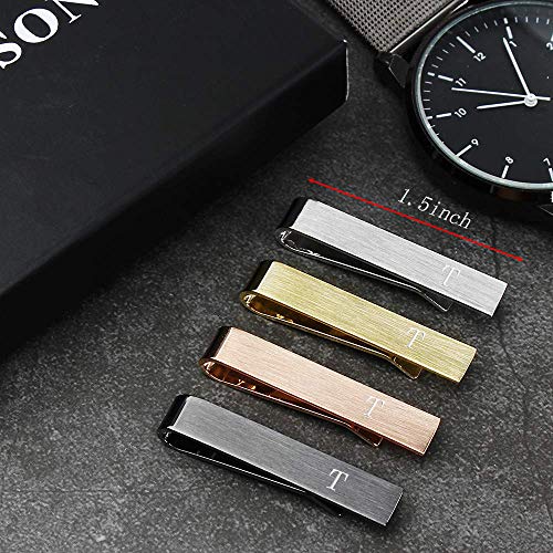 Hawson Initial Tie Clip 1.5 Inch Skinny Tie Bar For Mens 4Pcs Tie Clips Personalized Suitable For Wedding Anniversary Business And Daily Life Come With A Black Gift Box #TOP1