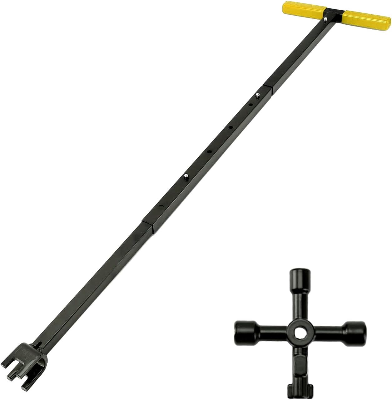 37 Inch Water Meter Key, Reinforced Steel T-Handle Contractor Class With 4-way Multi-Functional Universal Cross Key Multi-Function Water Plugging Repair Tool(Yellow)