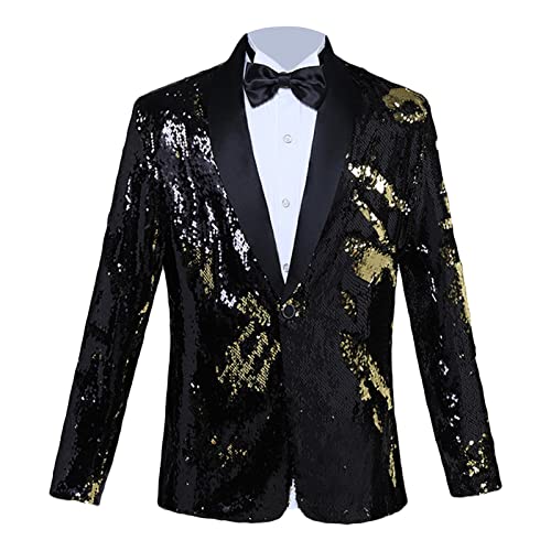 Maiyifu-GJ Men's Shiny Sequins Suit Jacket Sequin Wedding Nightclub Tuxedo Sport Coat Slim One Button Festival Party Blazer (Black,X-Large)