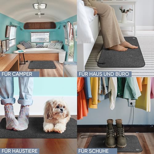 Björn&Schiller elektrischer Heizteppich mit Fußschalter, Heizmatte Fussboden, 75 Watt, Wärme für Füße, 40x60 cm, beheizbare Fußmatte für Büro und zu Hause, 210cm Kabel