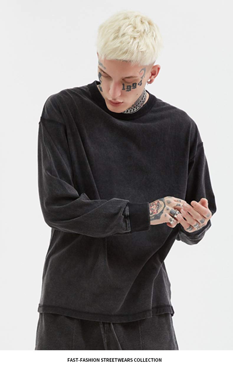 BaronHong Męski bawełniany t-shirt z długim rękawem