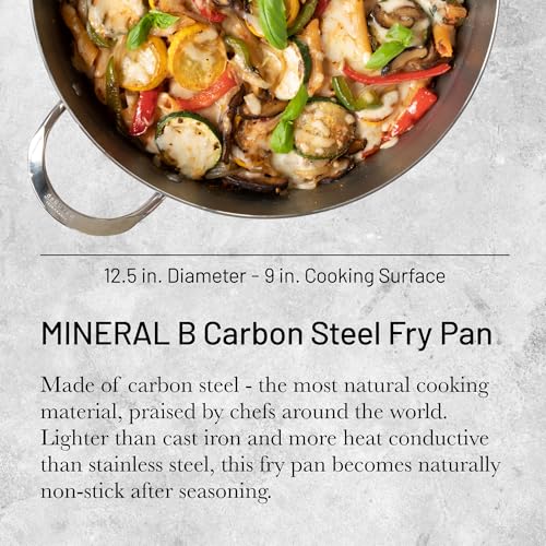 de Buyer MINERAL B Carbon Steel Fry Pan - 12.25” Diameter, 9” Cooking Surface - Ideal for Searing, Sauteing & Reheating - Naturally Non-Stick Finish - Made in France view 3