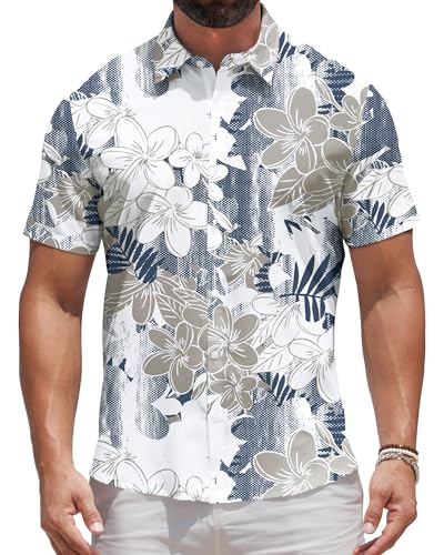 BOJIN Men's Hawaiian Tropical Floral Wrinkle Free Aloha Summer Beach Vacation Short Sleeve Button Down Casual Shirt
