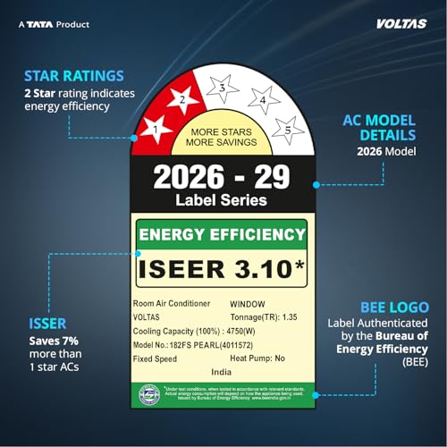 Image of Voltas 1.5 ton 2 Star Fixed Speed Window AC (Copper, Anti Dust Filter, 2-Way Air Swing, Memory Restart, Sleep Mode (182FS PEARL, White)