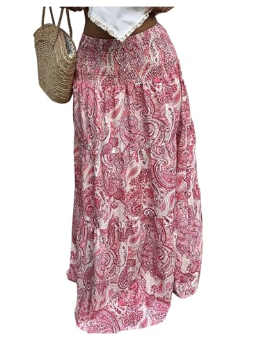 CFLONGE Women's 2024 Bohemian Long Skirts Flowy High Waist