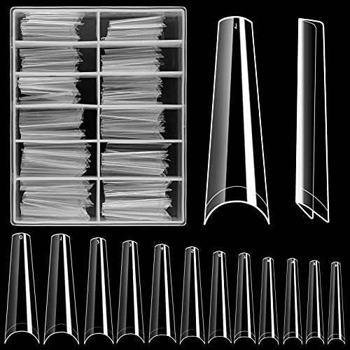 Extra Long Nail Tips, 120 Pcs Half Cover False Nail Tip ,C Curved Coffin Shaped Tips ,Half Cover Fake12 Sizes.