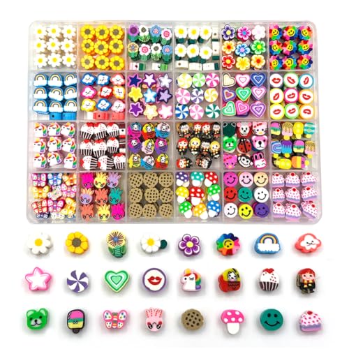 480PCS Flower Polymer Clay Beads for Bracelet Earring Jewelry Making Mixed Clay Spacer Beads Charms for DIY Art Craft Gifts (Flower)