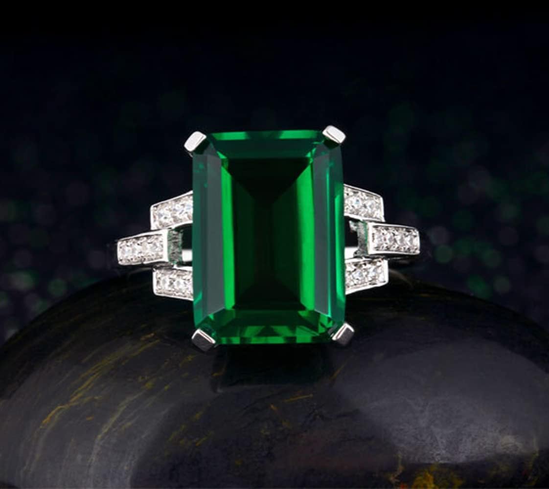 WDIYIEETN Elegant Huge Natural Solitaire Emerald Cocktail Ring 925 Sterling Silver Shiny Princess Cut Square Emerald CZ Crystal Diamond Wedding Ring for Women (8) - Image 4