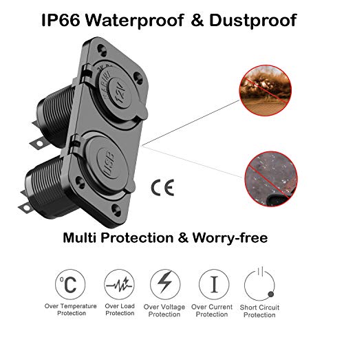 Quick-Charge-30-Cigarette-Lighter-Outlet-Splitter-12V-USB-Charger-Waterproof-Power-Socket-Adapter-DIY-Kit-with-Blue-LED-Dual-USB-Ports-for-Rocker-Switch-Panel-on-Car-Boat-Marine-RV-etc