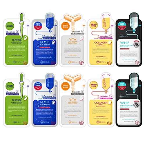 MEDIHEAL Best 5 Type Combo masque feuille Pack de 10 - tatie, N.M.F Aquaring, Vita Lightbeam, collagène Impact