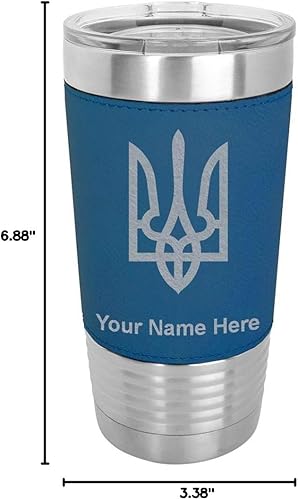 Vista 36 de LaserGram 20oz Vacuum Insulated Tumbler Mug, Flag of Ukraine, Personalized Engraving Included (Faux Leather, Gray)