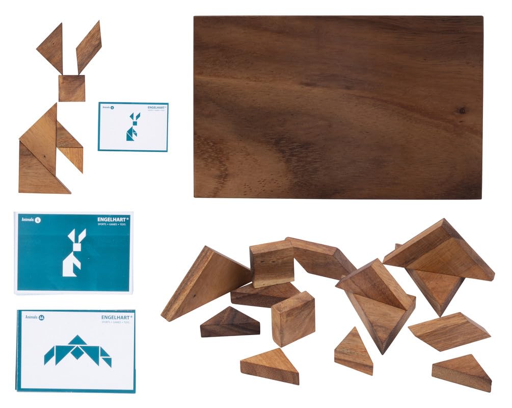 Engelhart - 350103 - Double Tangram en Bois Écologique Animaux - Puzzle en Bois - Motricité Fine - 1 et 2 Joueurs - À partir de 4 Ans - Éducatif - Montessori - Jeux de Formes
