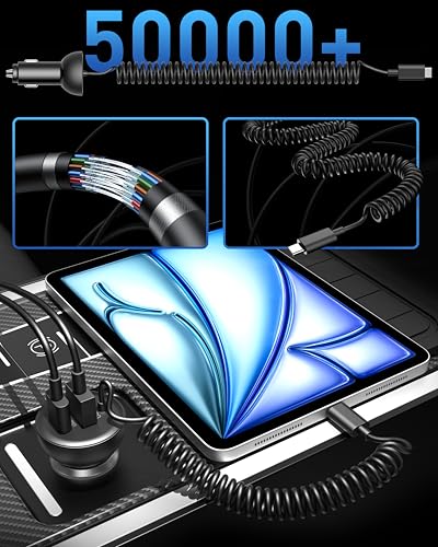 75W Zigarettenanzünder USB-C/A mit 1.2M Spiral Type C Ladekabel, Auto Ladegerät Kfz USB C Schnellladegerät Handy Car Charger 12V Adapter für iPhone 17 16 16e 15 Pro Max, Samsung Galaxy S25 S24 Ultra – Bild 4