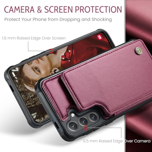 Kowauri for Samsung Galaxy S25 FE Case, PU Leather Wallet Case for Women Men with RFID Blocking Card Holder Slot Magnetic Closure Shockproof Protective Phone Cover for Samsung Galaxy S25 FE (Red) - image 3