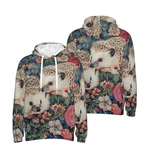 Sweat à capuche imprimé floral hérissons pull de sport doux à coupe mixte - 6