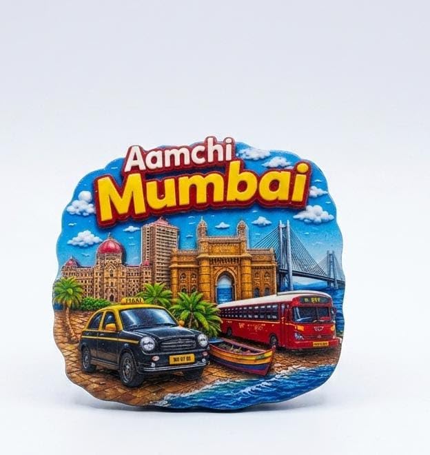 Aamchi Mumbai Souvenir Fridge Magnet | Premium 3D Resin Refrigerator Magnet Featuring Gateway of India, Sea Link, Mumbai Taxi & Best Bus | India Travel Collectible Gift-image-10