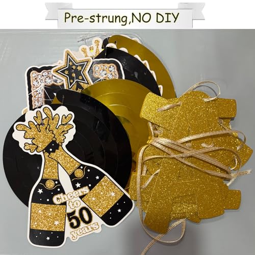 Image of 50th Birthday Decorations for Men Women,Pre-Strung Glitter Gold Vintage Happy 50th Birthday Party Banner,Awesome Since 1975 Hanging Swirls,for 50 Years Old,Anniversary Supplies Ideas