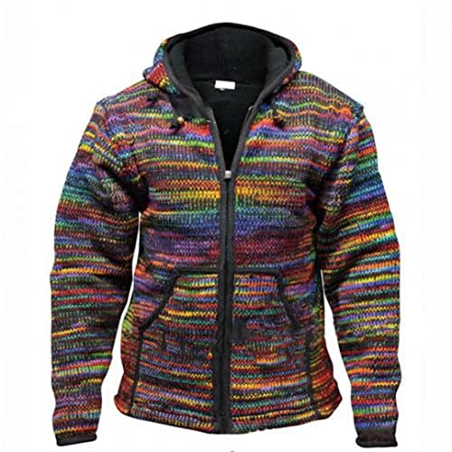 Zadaos Men's Casual Knitted Coat Jacket Ethnic Color Block Cotton Blended with Pockets Hooded Jackets