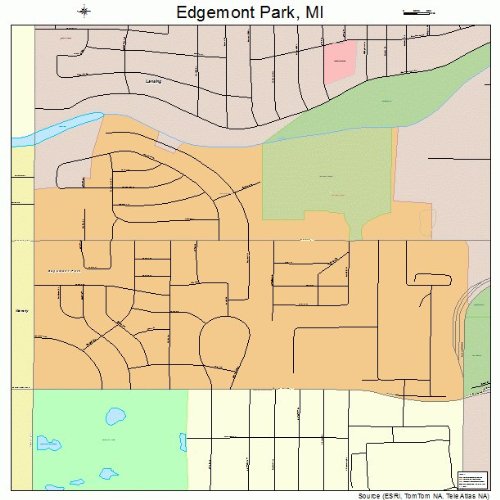 Large Street & Road Map of Edgemont Park, Michigan MI Printed poster