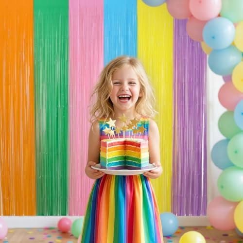 Image of TONIFUL 2Pcs Pastel Color Metallic Tinsel Foil Fringe Curtain Streamer