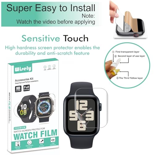 Image of Wisely |3pcs| Screen Guard Protector For Apple Watch 40mm SE Series 6 Series 5 Series 4 iwatch |40 mm| Bubble Free, Easy installation kit, HD Clear, Full Cover