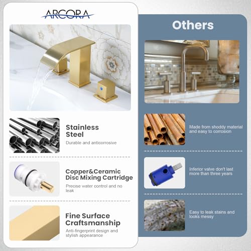 ARCORA Waterfall Bathroom Faucet for 3 Hole 8 Inch Widspread - image 2