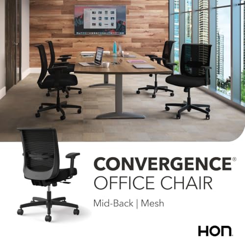 Image of HON Convergence Ergonomic Office Chair with Mesh Back, Adjustable Arms, Lumbar Support, Synchro‑Tilt Desk Chair with Wheels for Home Office or Computer Use, Black Frame, Black