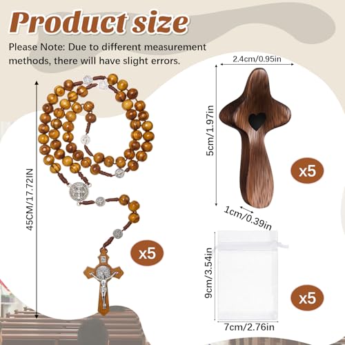 Quelay 15 Pcs Cross My Heart Encouragement Gift Pocket Wooden Cross Fidget and Rosary Set with Organza Bags for Catholic Men Religious Baptism Praying2