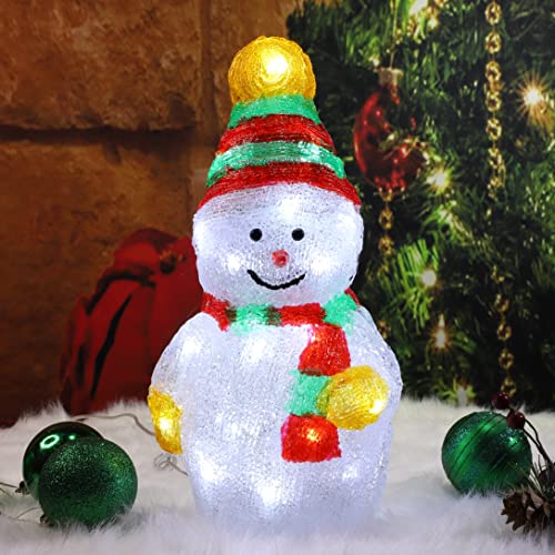 JUSTPRO Super-Bright Twinkle 12Inch 30LED Lighted 3D Acrylic Figurine Snowman White LEDs Christmas Outdoor Decoration With UL Standard Adaptor Waterproof for outdoor Holiday Party Home Wedding Bedroom