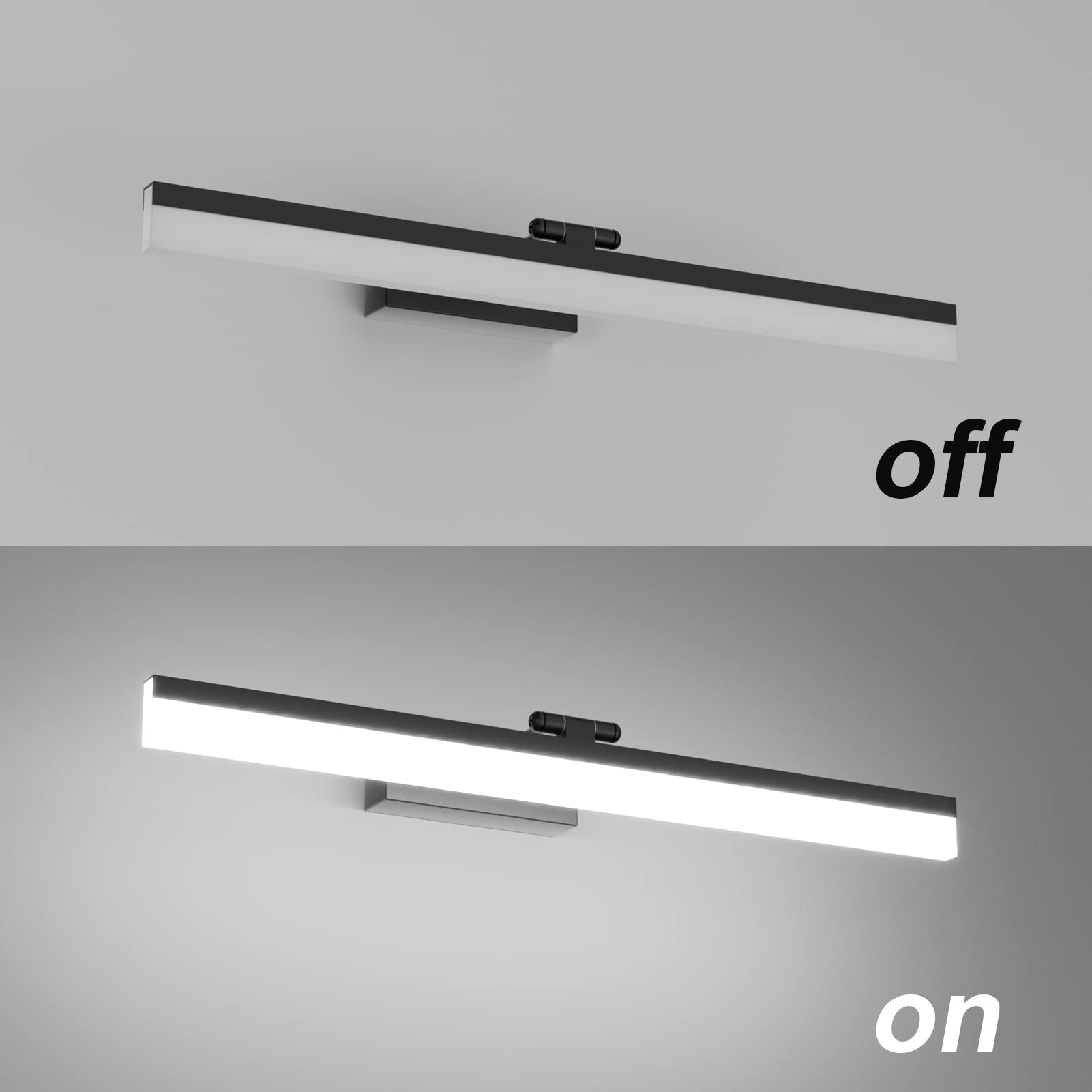 Klighten LED Spiegellampe Badezimmer 14W 910Lumen, 60cm Schwarz Spiegelleuchte Bad, 180 Grad Einstellbar Modern Wandleuchte Badlampe Wand Aluminium, Kalt Weiß 6000K
