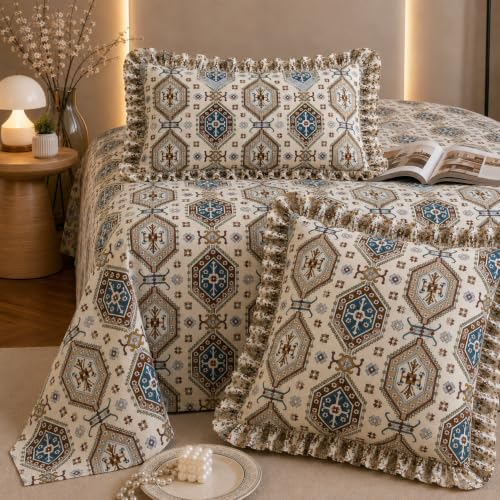 Image of Fitted Bedsheet Queen Size 300 TC Soft Cotton Feel Microfiber All Around Elastic Fitted Double Bedsheet with 2 Frill Pillow Covers | Size (60x78) Blue Traingle