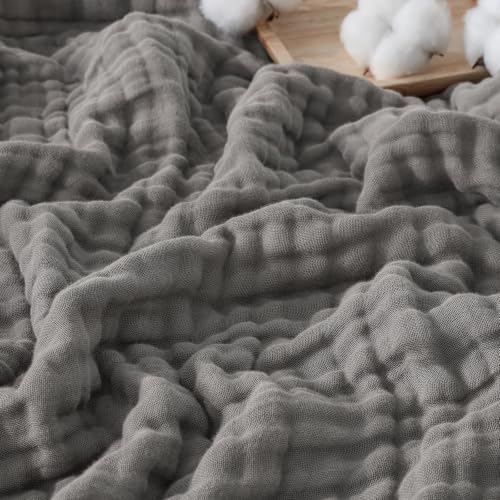 Image of EMME 9 Layer Muslin Cotton Blanket Adults Coverlet,Twin XL,Grey