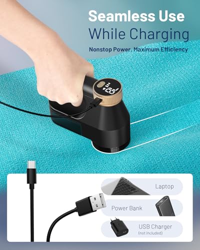 Image of BEAUTURAL Fabric Shaver, Rechargeable Lint Remover, Electric Portable Sweater Defuzzer with 3 Speeds, 6 Leaf Blades, Digital LED Display, Remove Pilling for Clothes, Furniture, Sweater, Couch, Blanket